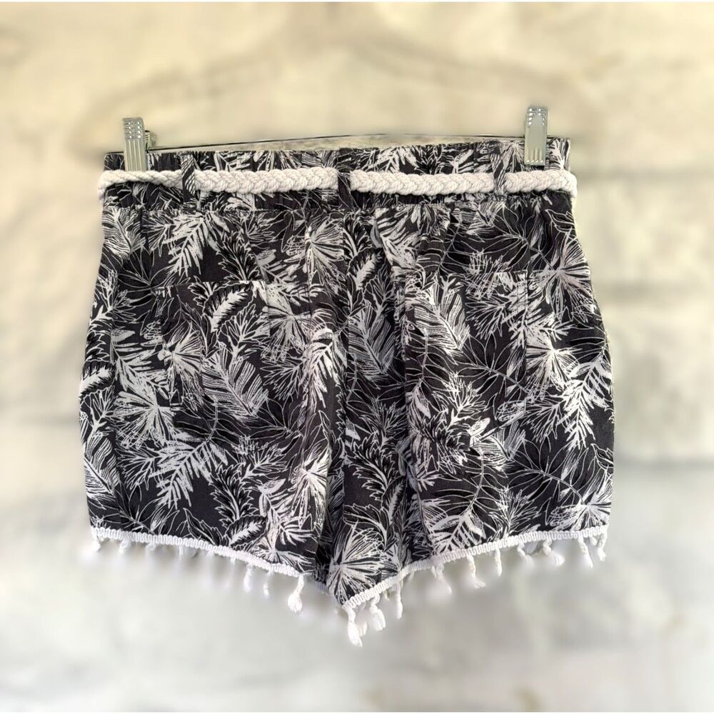 Rewash Boho Beachy Linen Blend Shorts Tassel Hem Rope Belt Tropical Print M - Picture 3 of 8